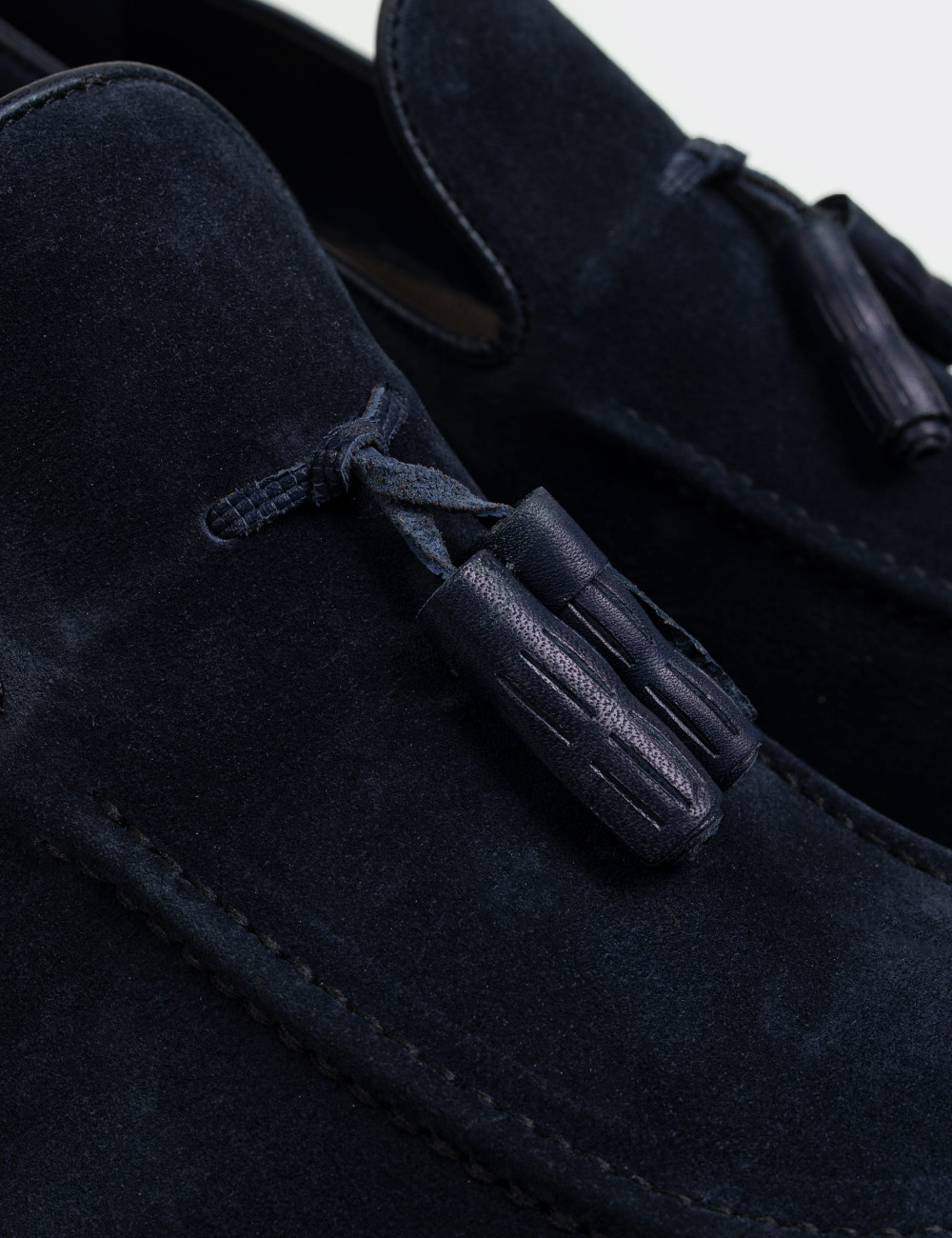 Navy Suede Leather Loafers - 01319MLCVE03