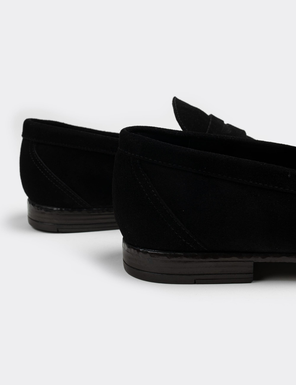 Black Suede Leather Loafers - 01538MSYHC01