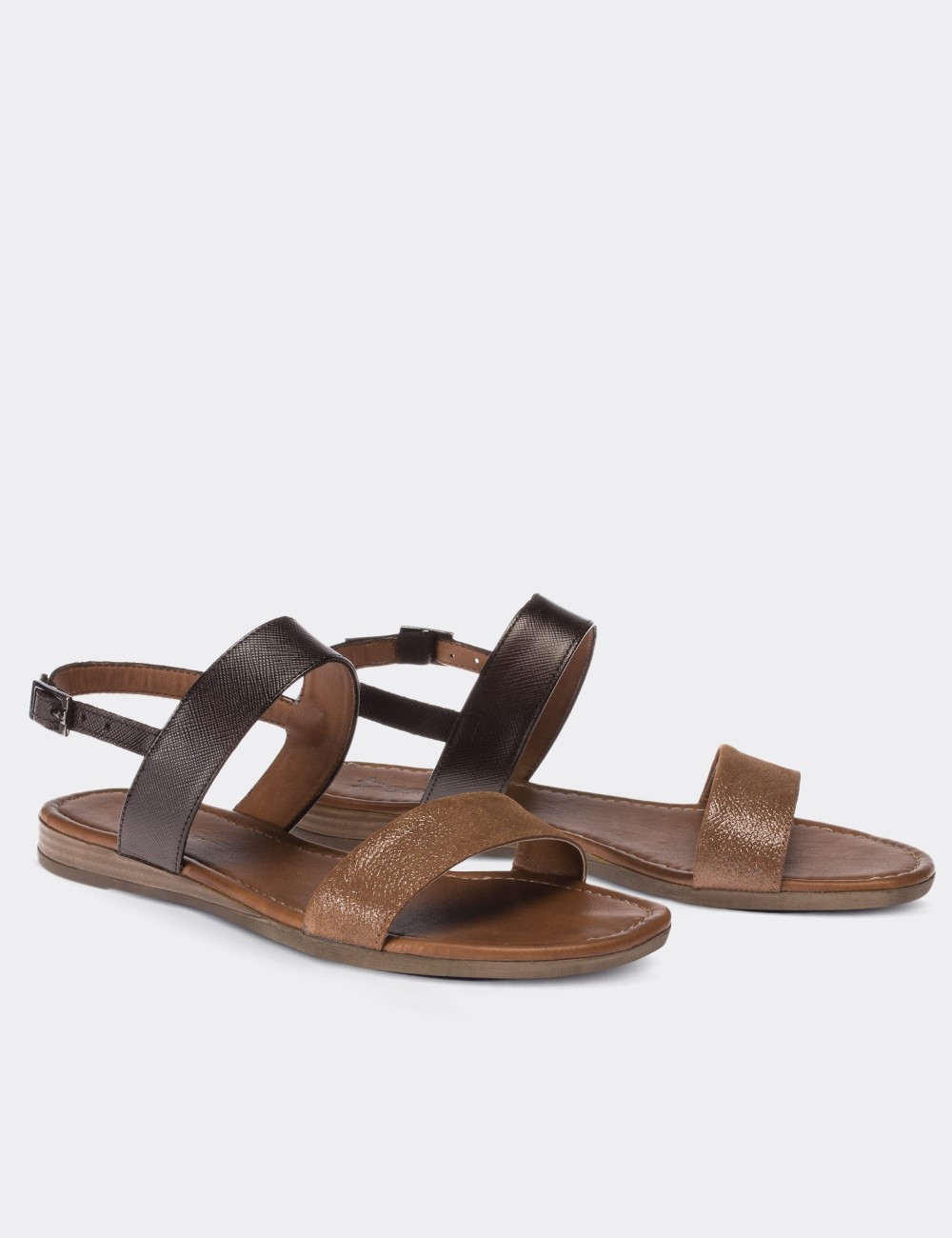 Tan  Leather  Sandals - 02120ZTBAC01