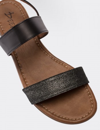 Black  Leather  Sandals - 02120ZSYHC01
