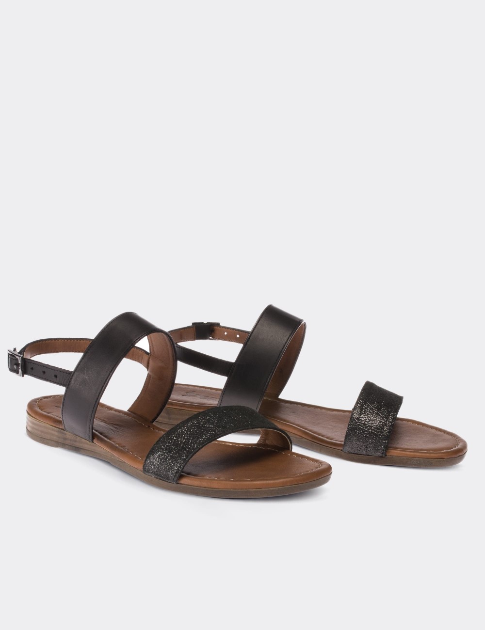 Black  Leather  Sandals - 02120ZSYHC01