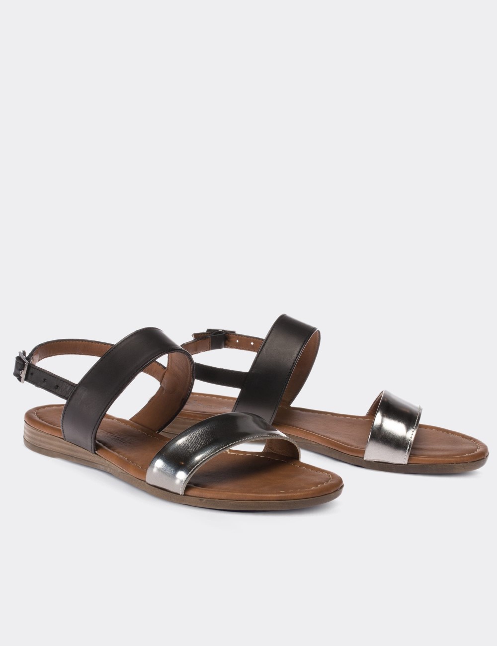 Silver  Leather Sandals - 02120ZGMSC01