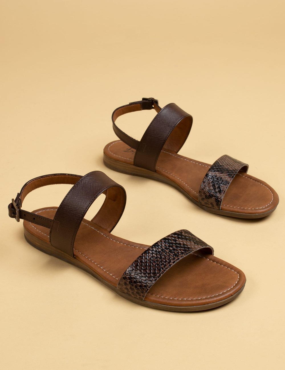 Brown  Leather Sandals - 02120ZKHVC01