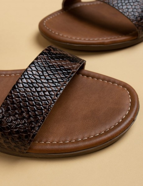 JEWELLED HEEL 55 MULE SANDALS IN RUSET BROWN CALFSKIN