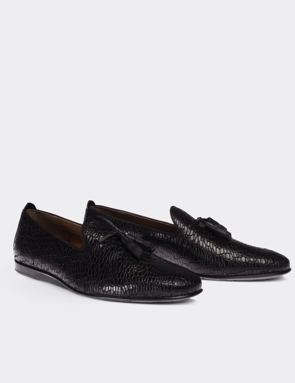 Black  Leather Loafers - 01702MSYHC04