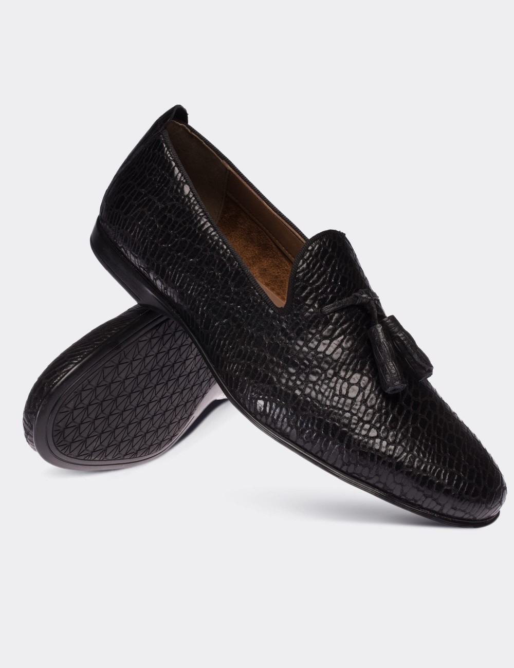 Black  Leather Loafers - 01702MSYHC04