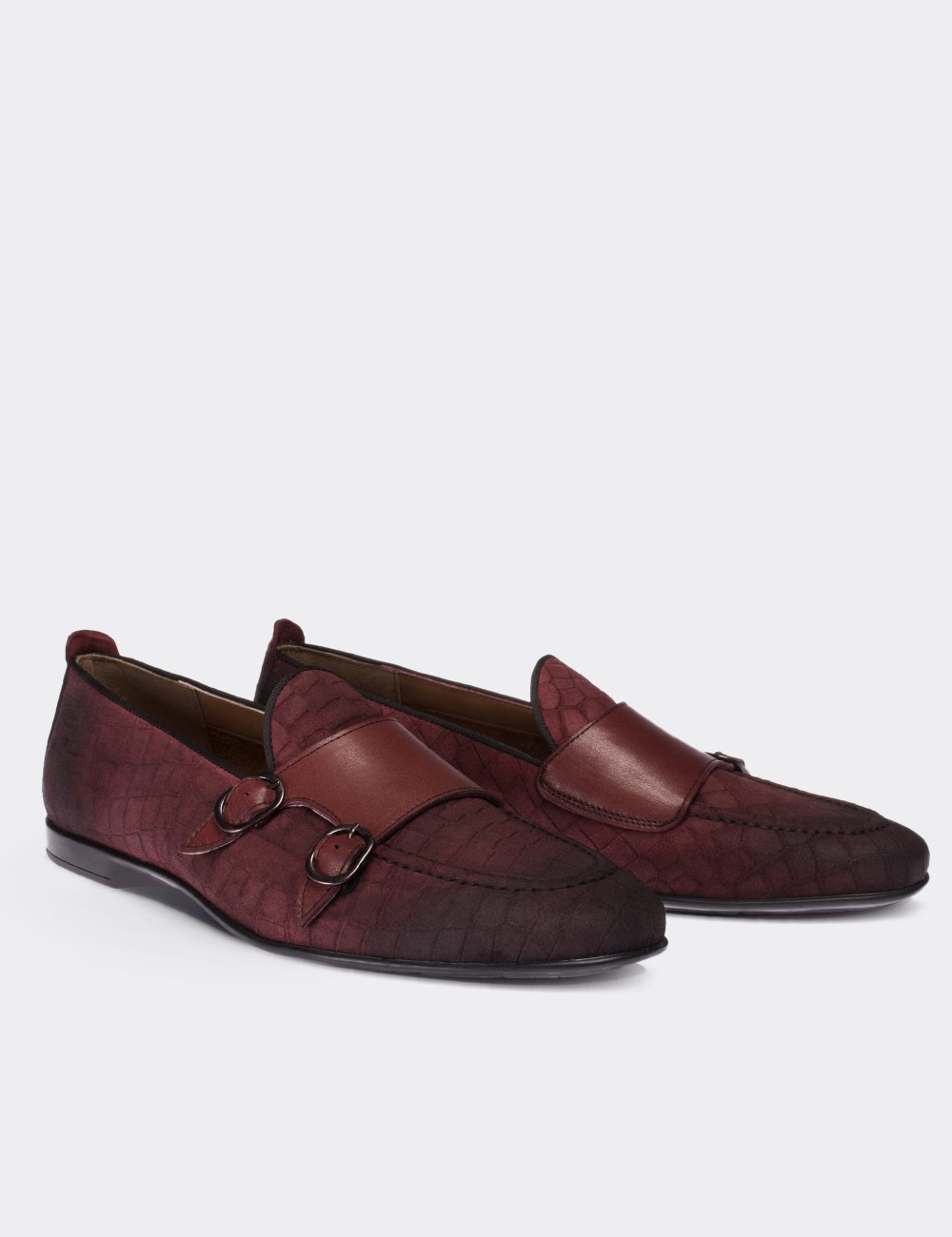 Burgundy Suede Leather Loafers - 01704MBRDC01