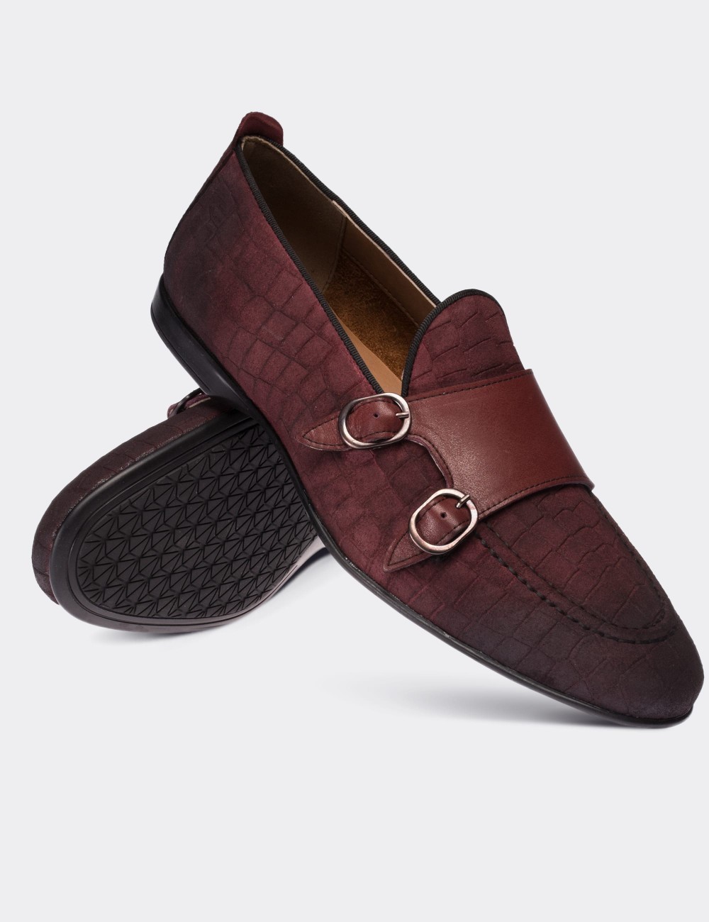 Burgundy Suede Leather Loafers - 01704MBRDC01