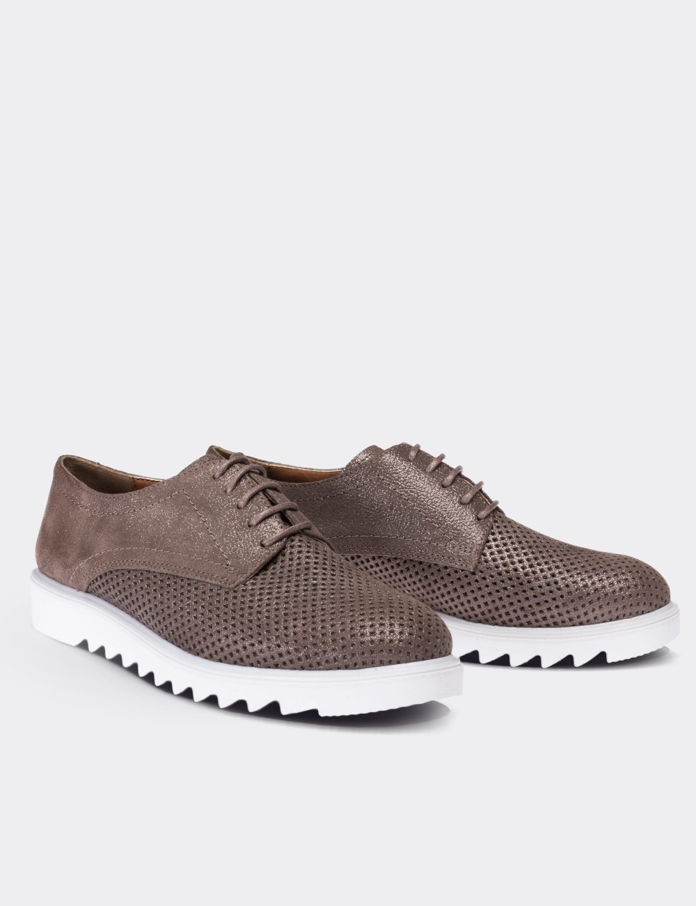 Sandstone  Leather Lace-up Shoes - 01430ZVZNP02