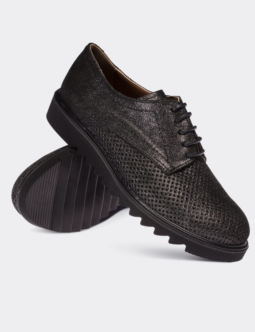 Black  Leather Lace-up Shoes - 01430ZSYHE10
