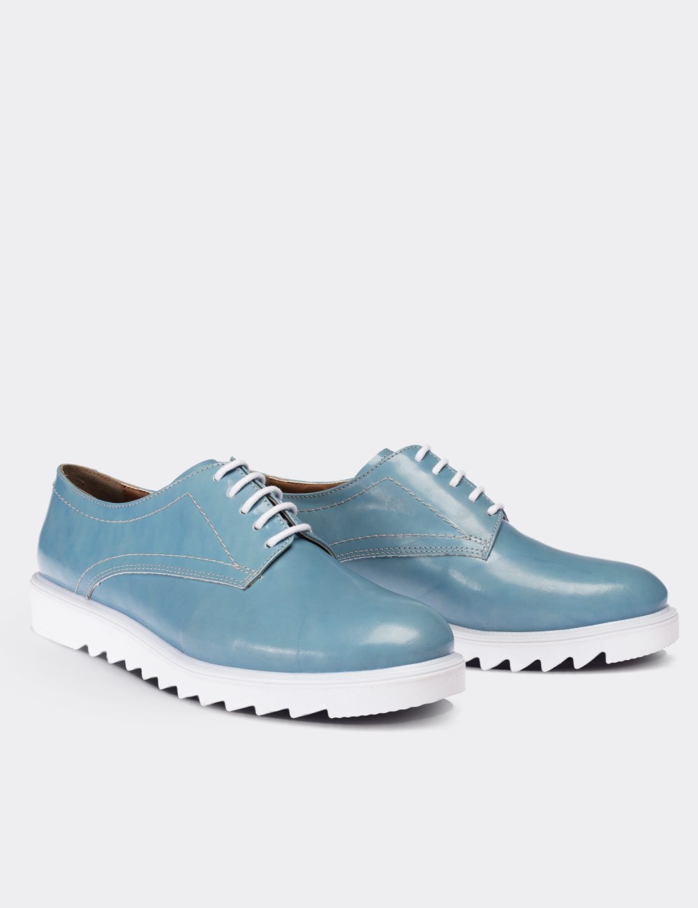 Blue  Leather Lace-up Shoes - 01430ZMVIP03