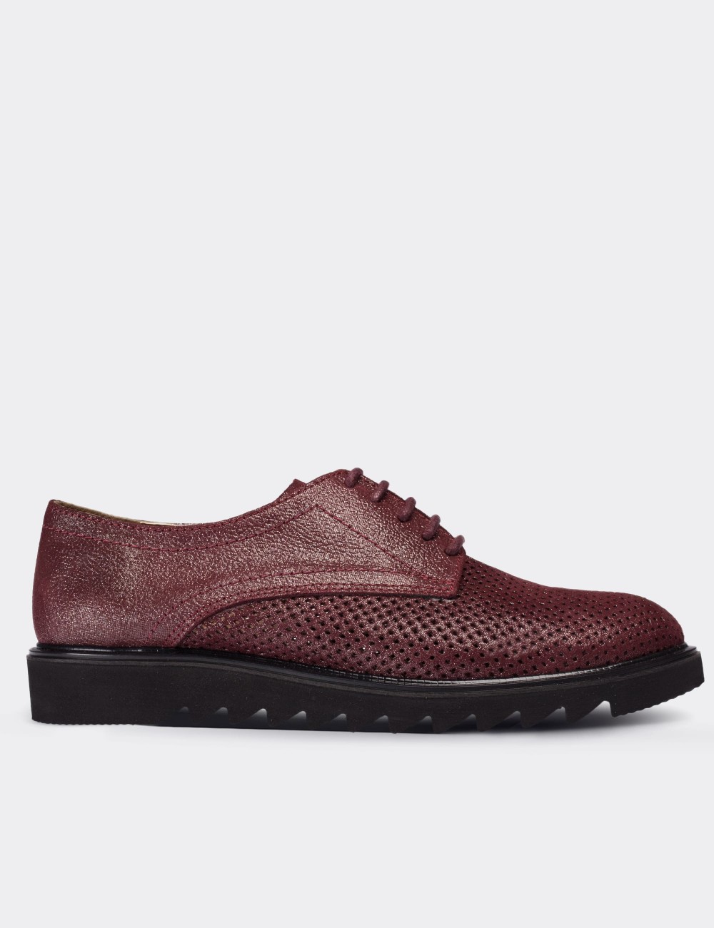 Burgundy Suede Leather Lace-up Shoes - 01430ZBRDP02