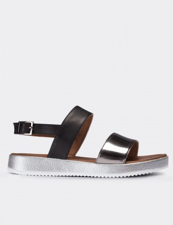 Silver  Leather  Sandals - 02120ZGMSC02