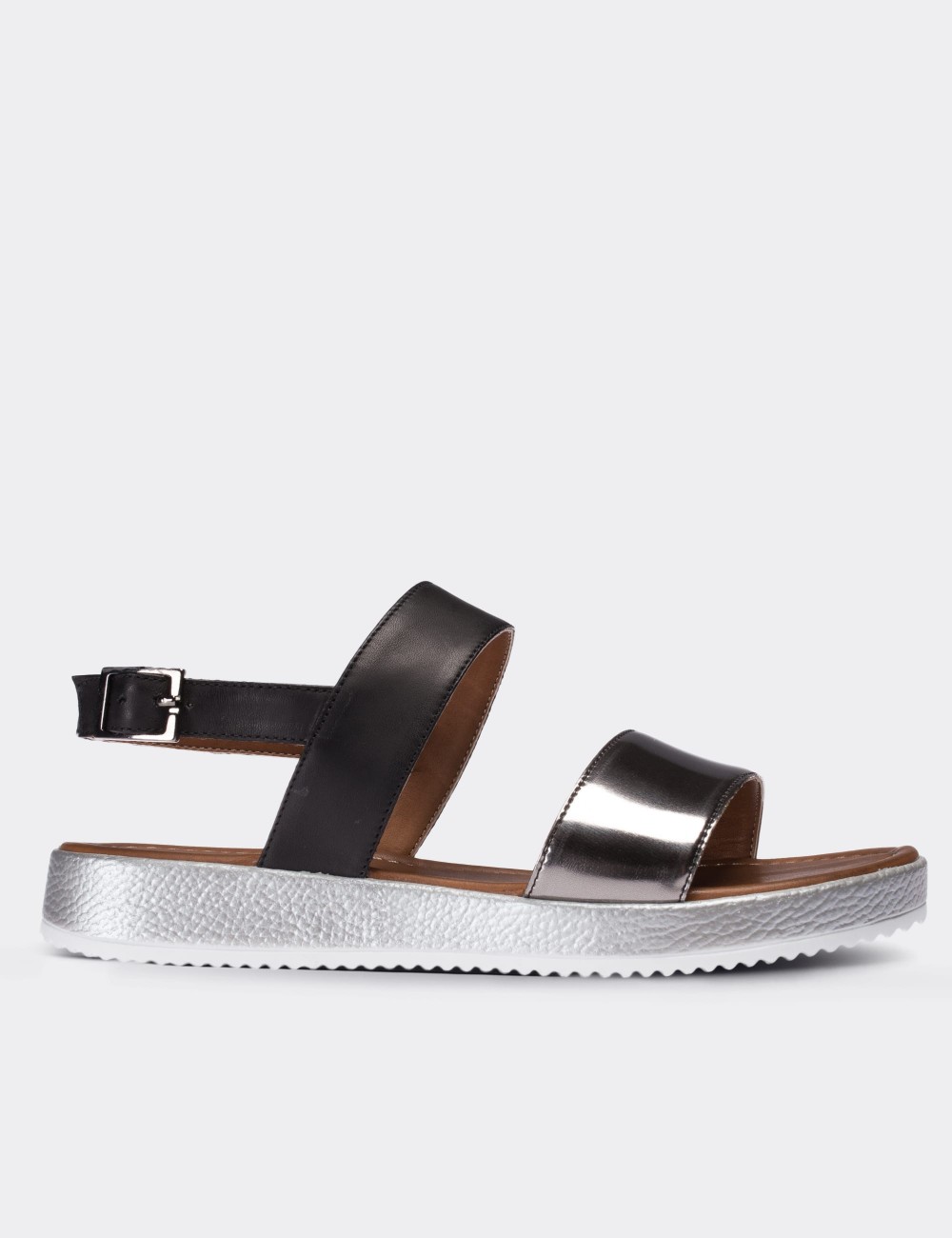 Silver  Leather  Sandals - 02120ZGMSC02