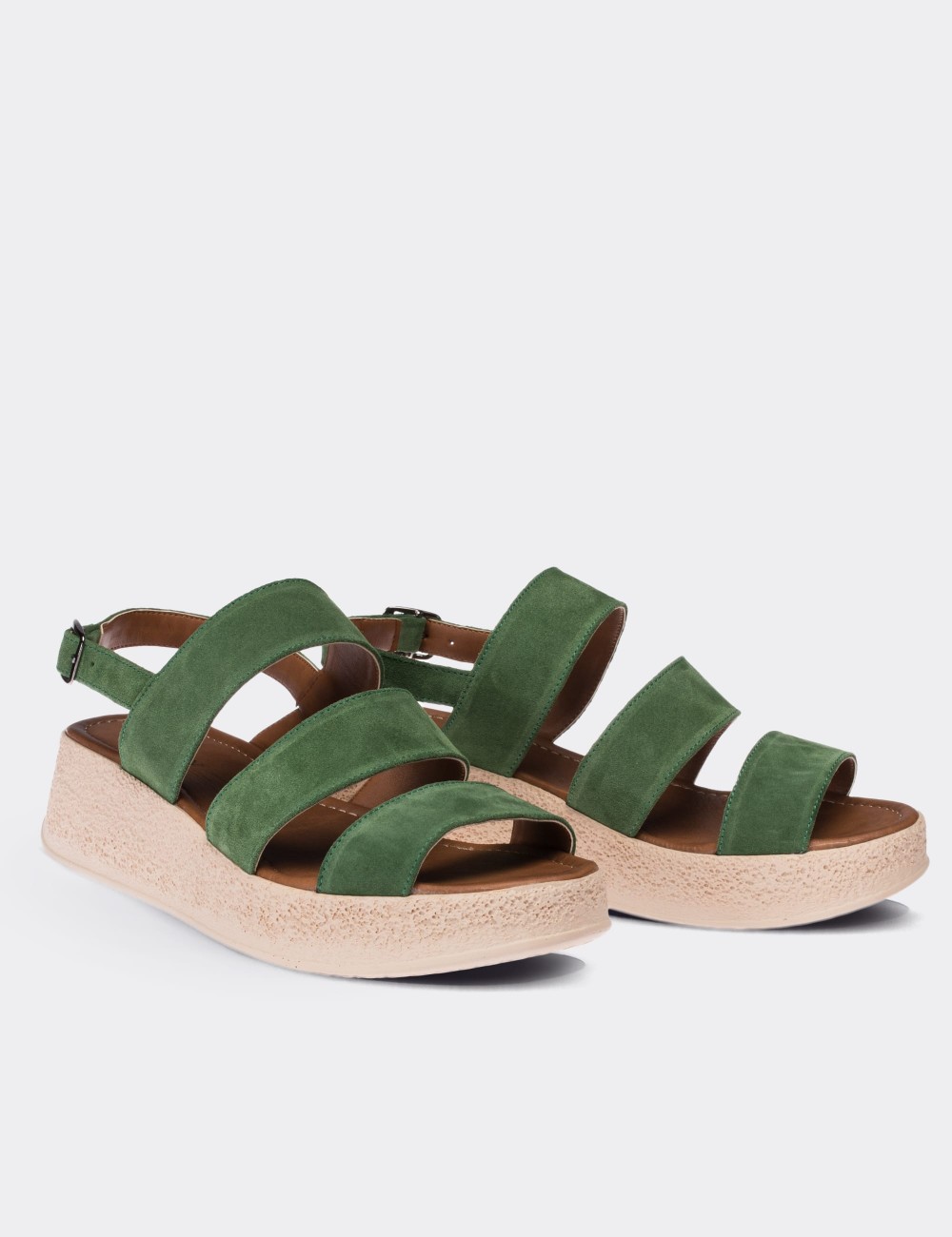 Green Suede Leather Sandals - Deery