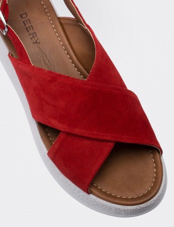 Red Suede Leather  Sandals - 02126ZKRMP01