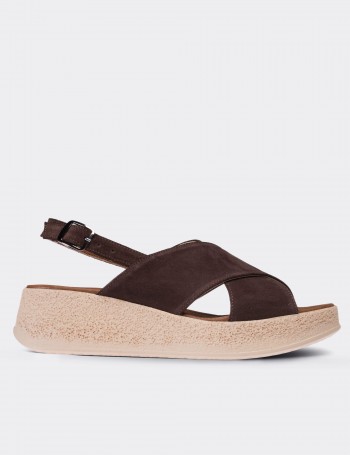 Brown Suede Leather  Sandals - 02126ZKHVP01