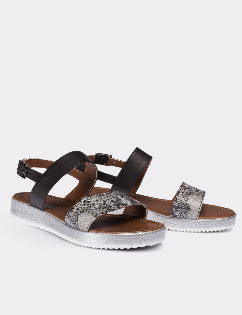 Gray  Leather  Sandals - 02120ZGRIC02