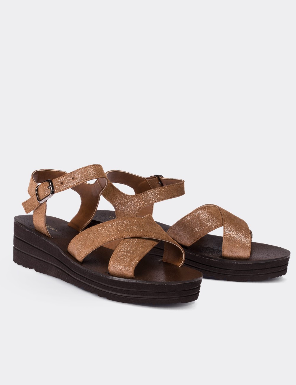 Tan  Leather  Sandals - 02124ZTBAC01