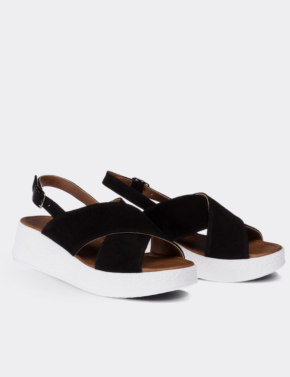 Black Suede Leather Sandals - 02126ZSYHP01