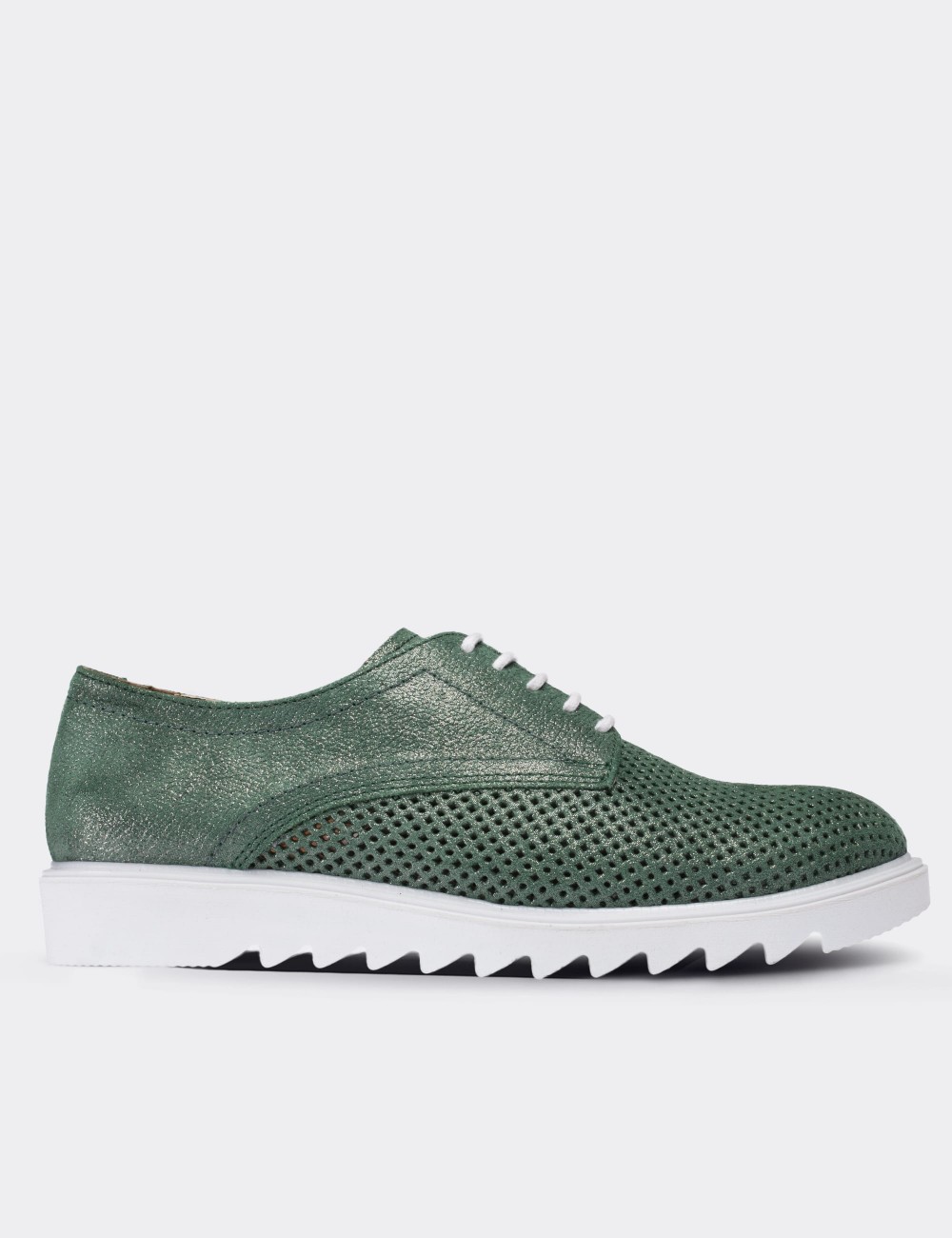 Green Suede Leather Lace-up Shoes - 01430ZYSLP02