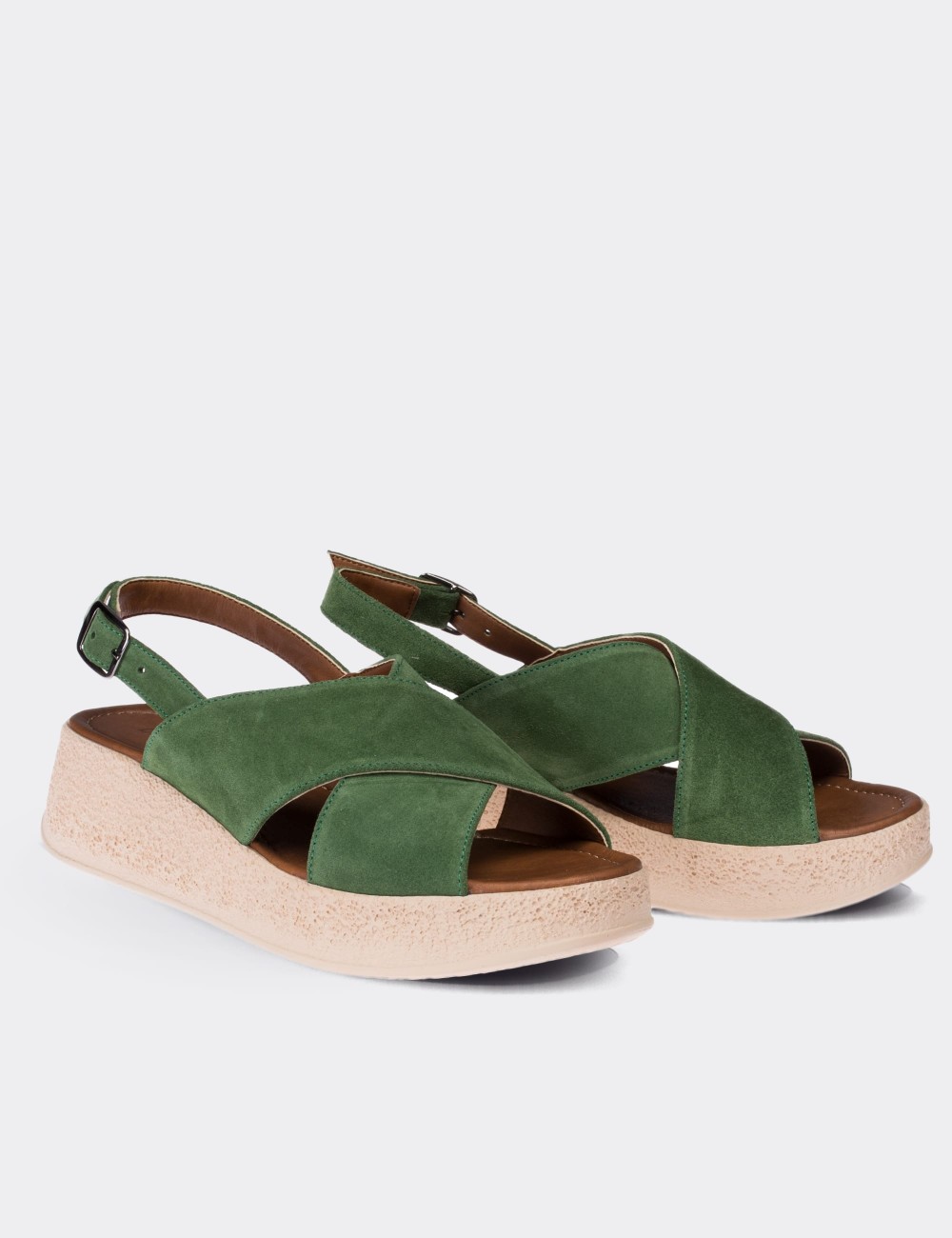 Green Suede Leather  Sandals - 02126ZYSLP01