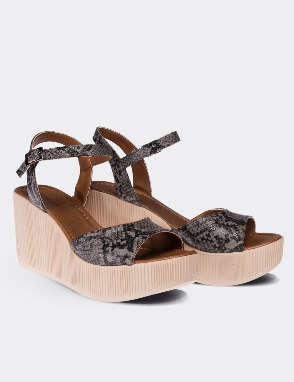 Gray Leather Sandals - 02129ZGRIP01