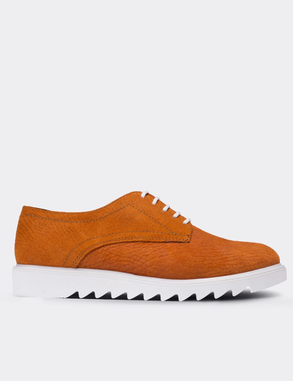 Orange Suede Leather Lace-up Shoes - 01430ZTRCP03