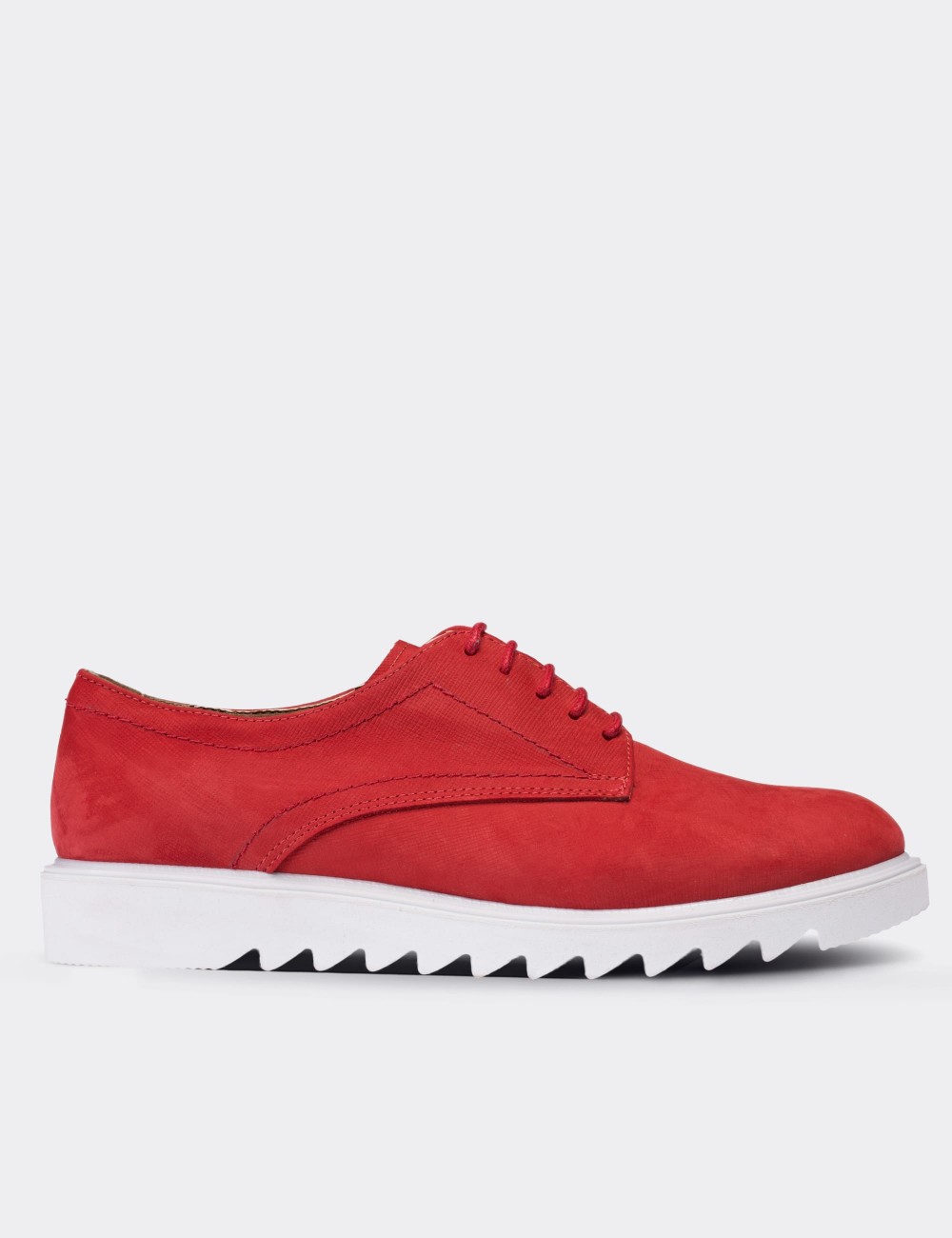 Red Nubuck Leather Lace-up Shoes - 01430ZKRMP03