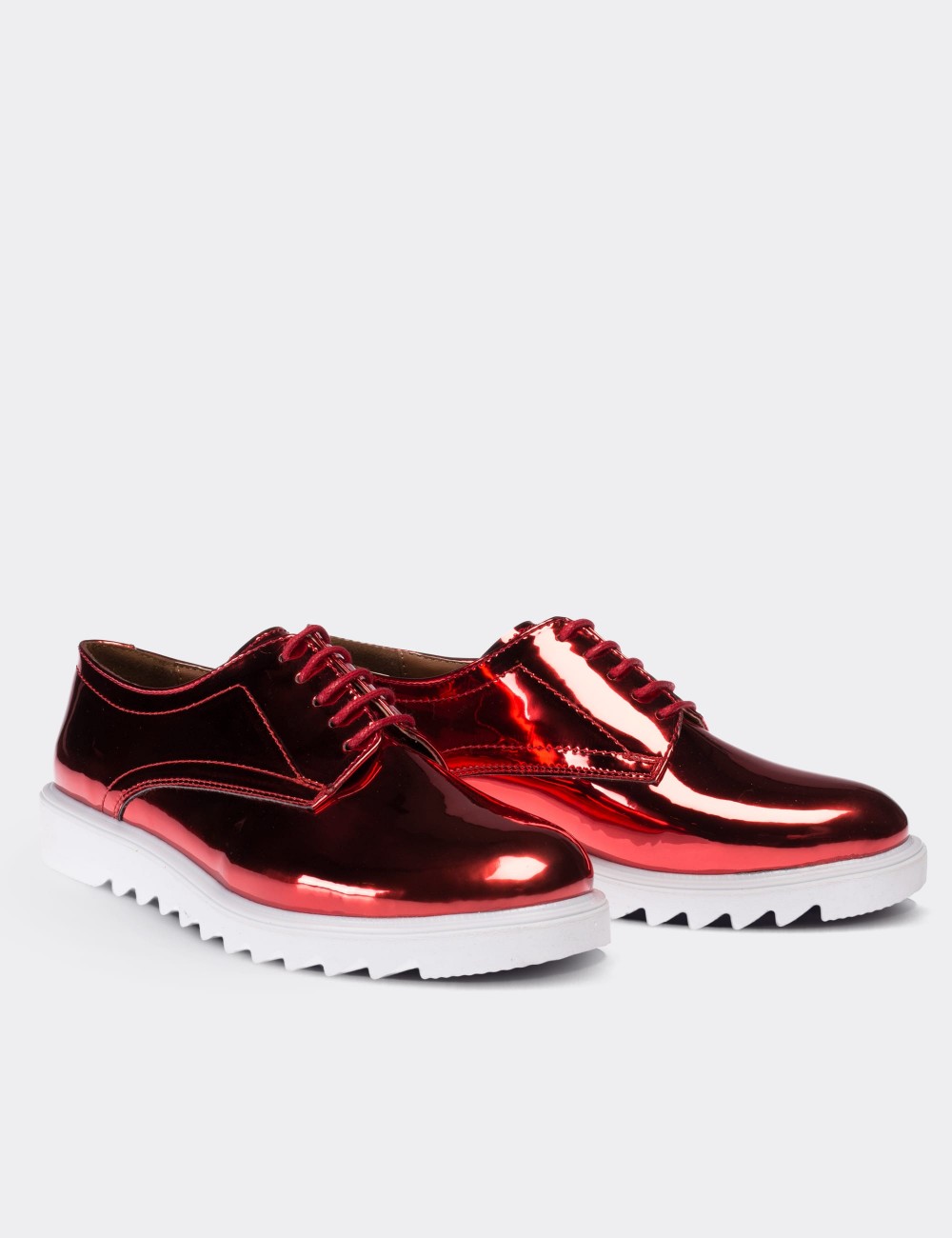 Red Patent Leather Lace-up Shoes - 01430ZKRMP04
