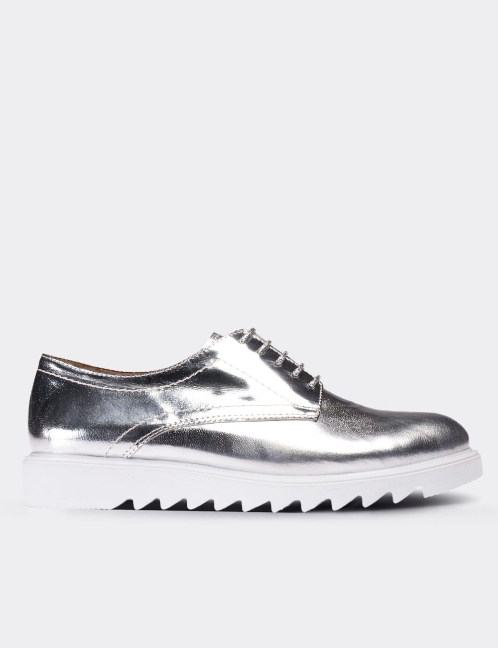 Silver  Leather Lace-up Shoes - 01430ZGMSP02