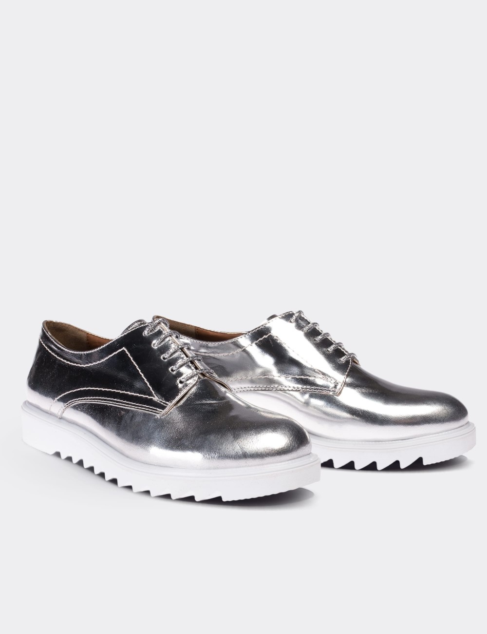 Silver  Leather Lace-up Shoes - 01430ZGMSP02