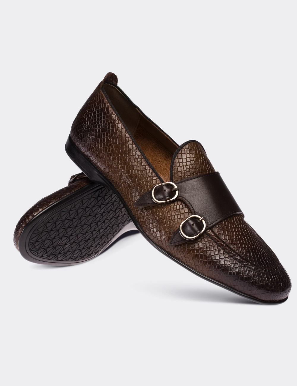 Brown  Leather Croco Loafers - 01704MKHVC01