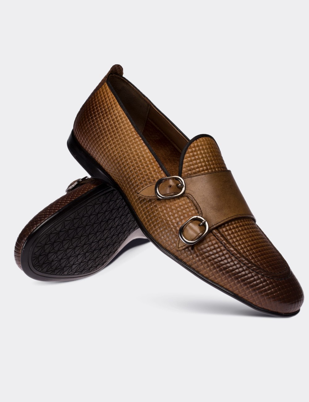 Tan  Leather Croco Loafers - 01704MTBAC02