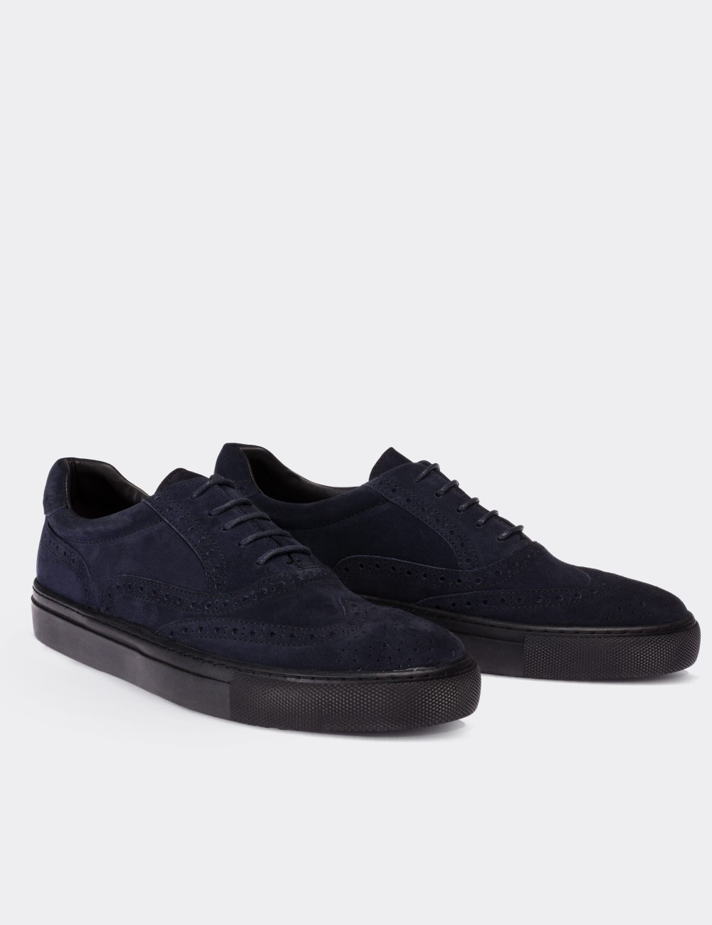 Navy Suede Leather  Sneakers - 01637MLCVC06