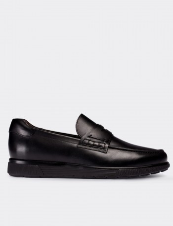 Black  Leather Loafers - 01692MSYHC02