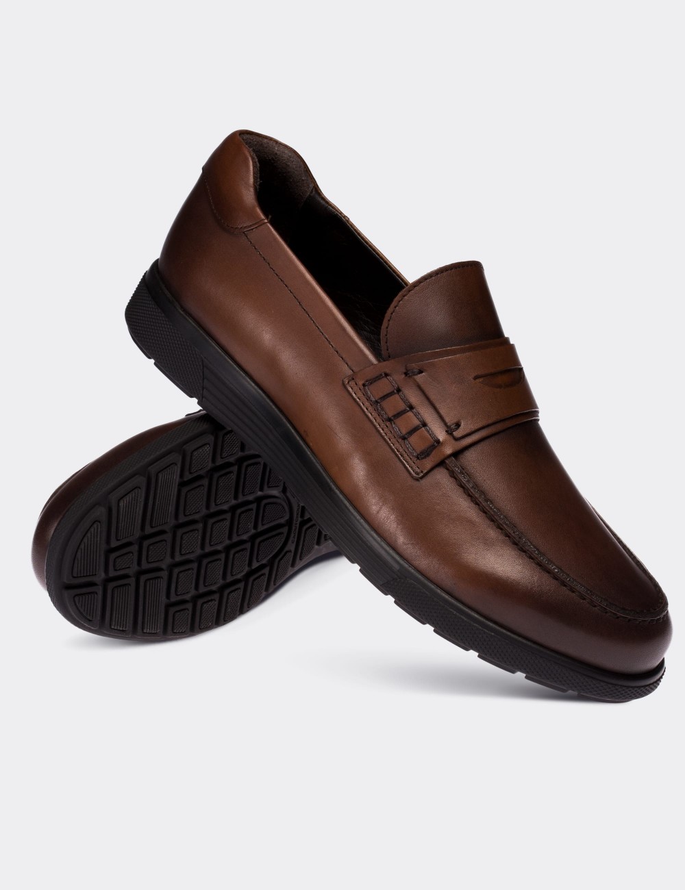 Brown  Leather Loafers - 01692MKHVC01
