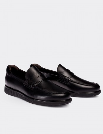 Black  Leather Loafers - 01692MSYHC02