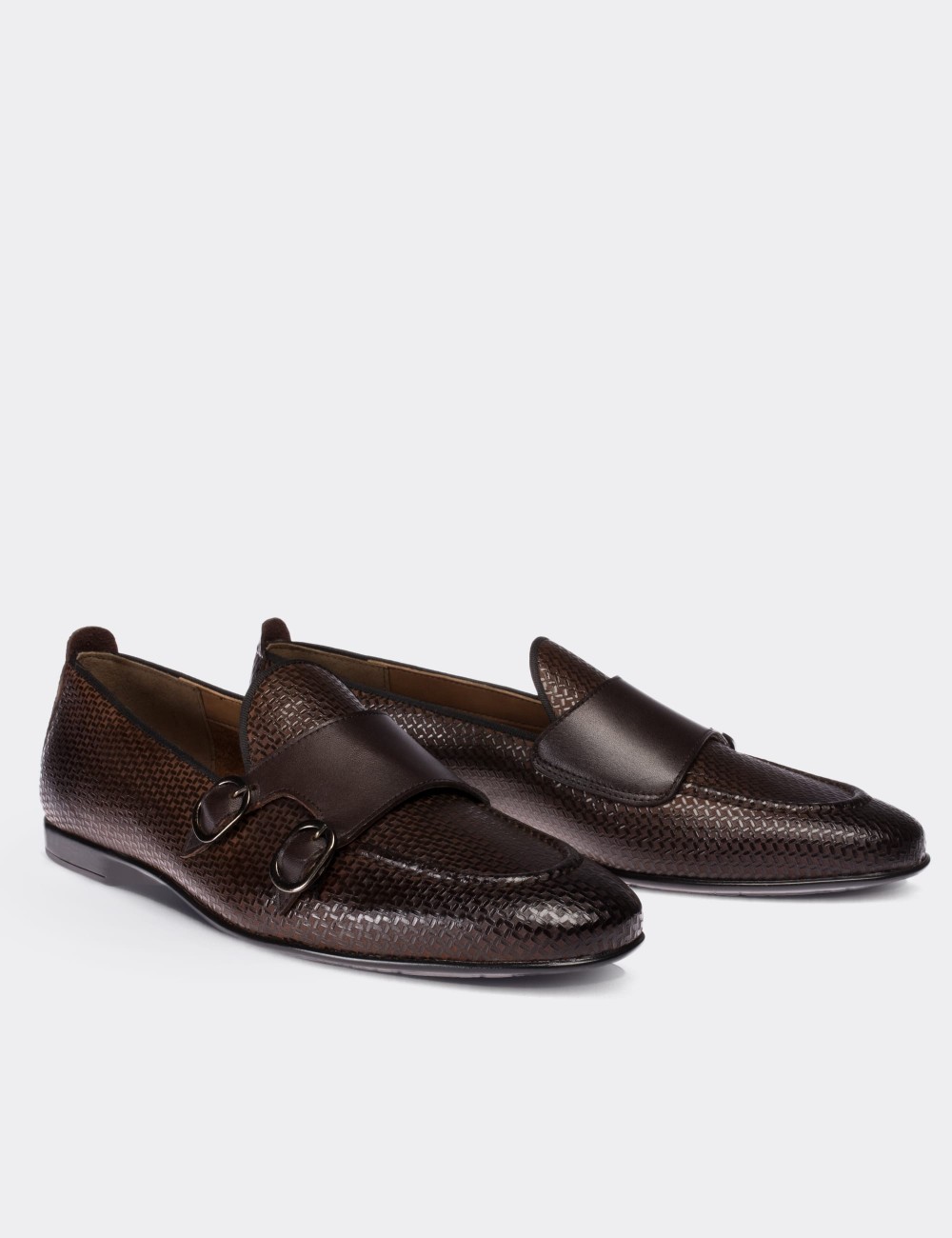 Brown  Leather Double Monk Strap Loafers - 01704MKHVC02
