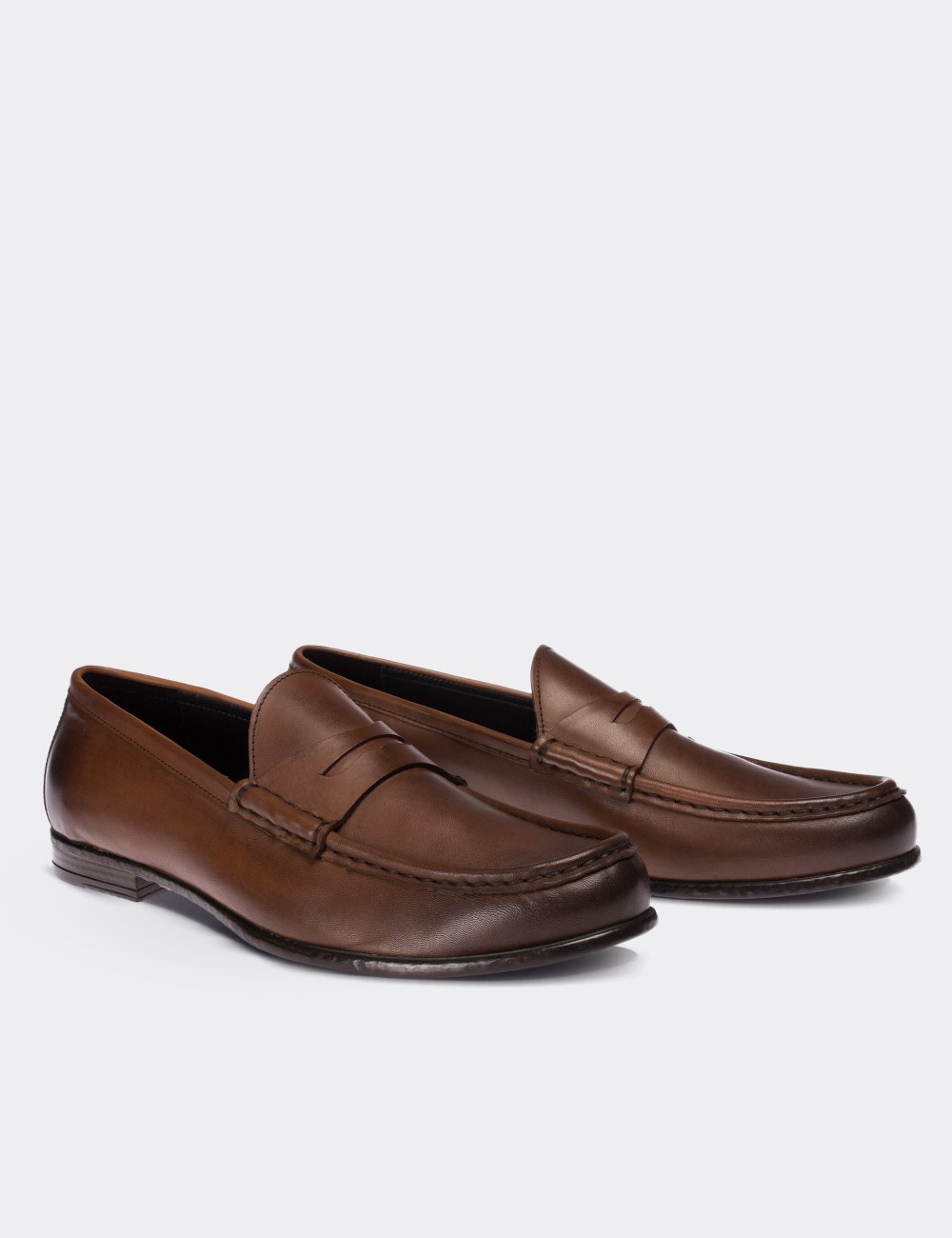 Tan  Leather Loafers - 01648MTBAC02