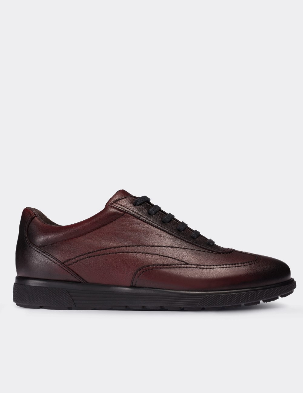 Burgundy  Leather Lace-up Shoes - 00321MBRDC02