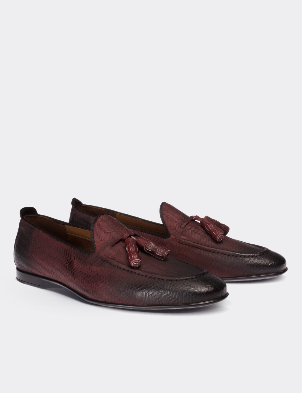 Burgundy Nubuck Leather Loafers - 01701MBRDC01