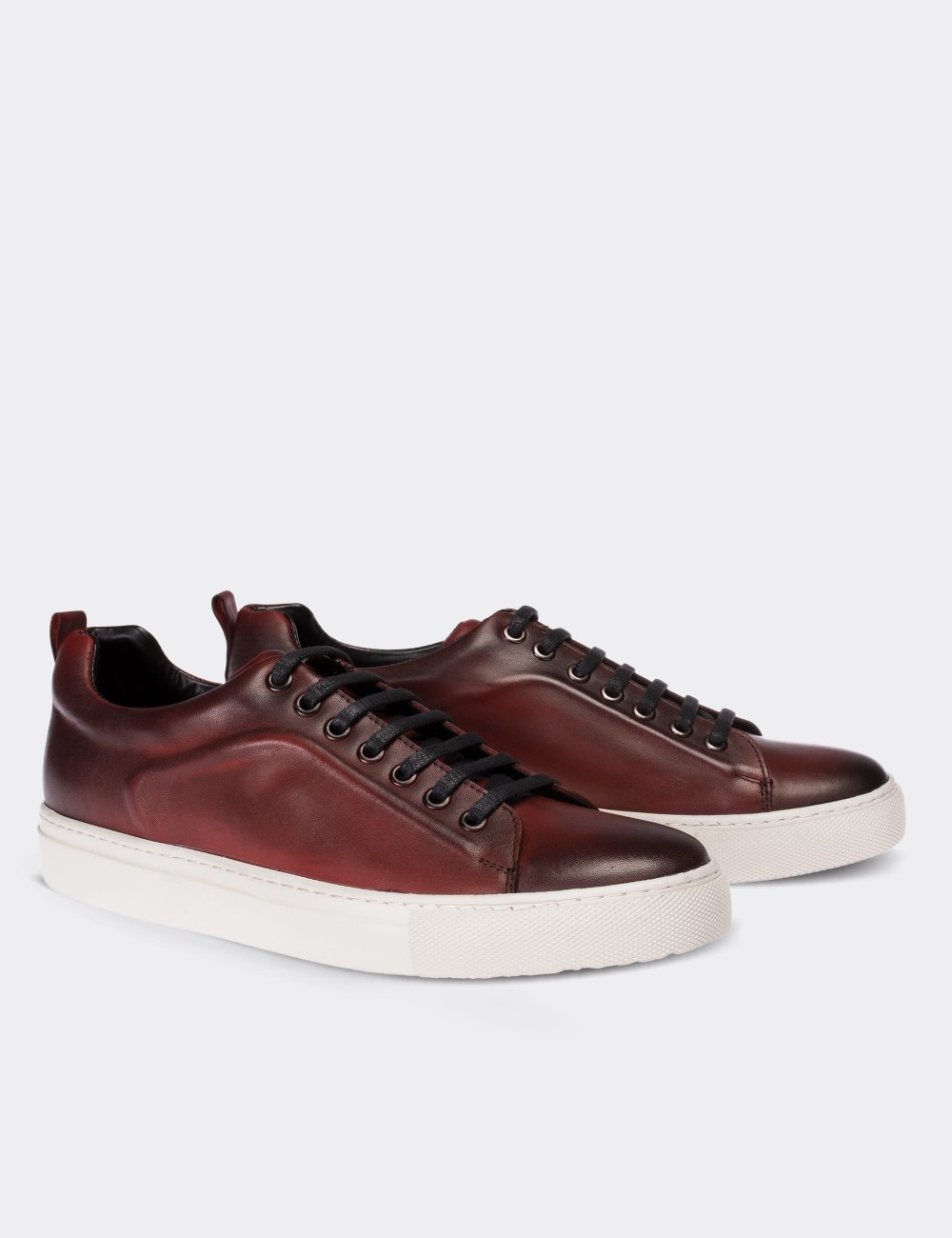Burgundy Leather Sneakers - Deery
