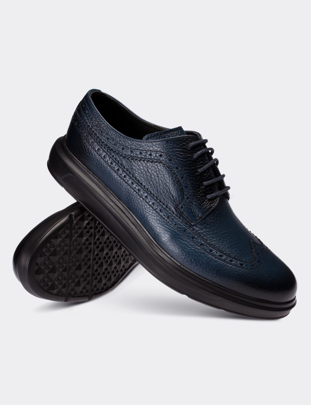Blue  Leather Lace-up Shoes - 01293MMVIP05