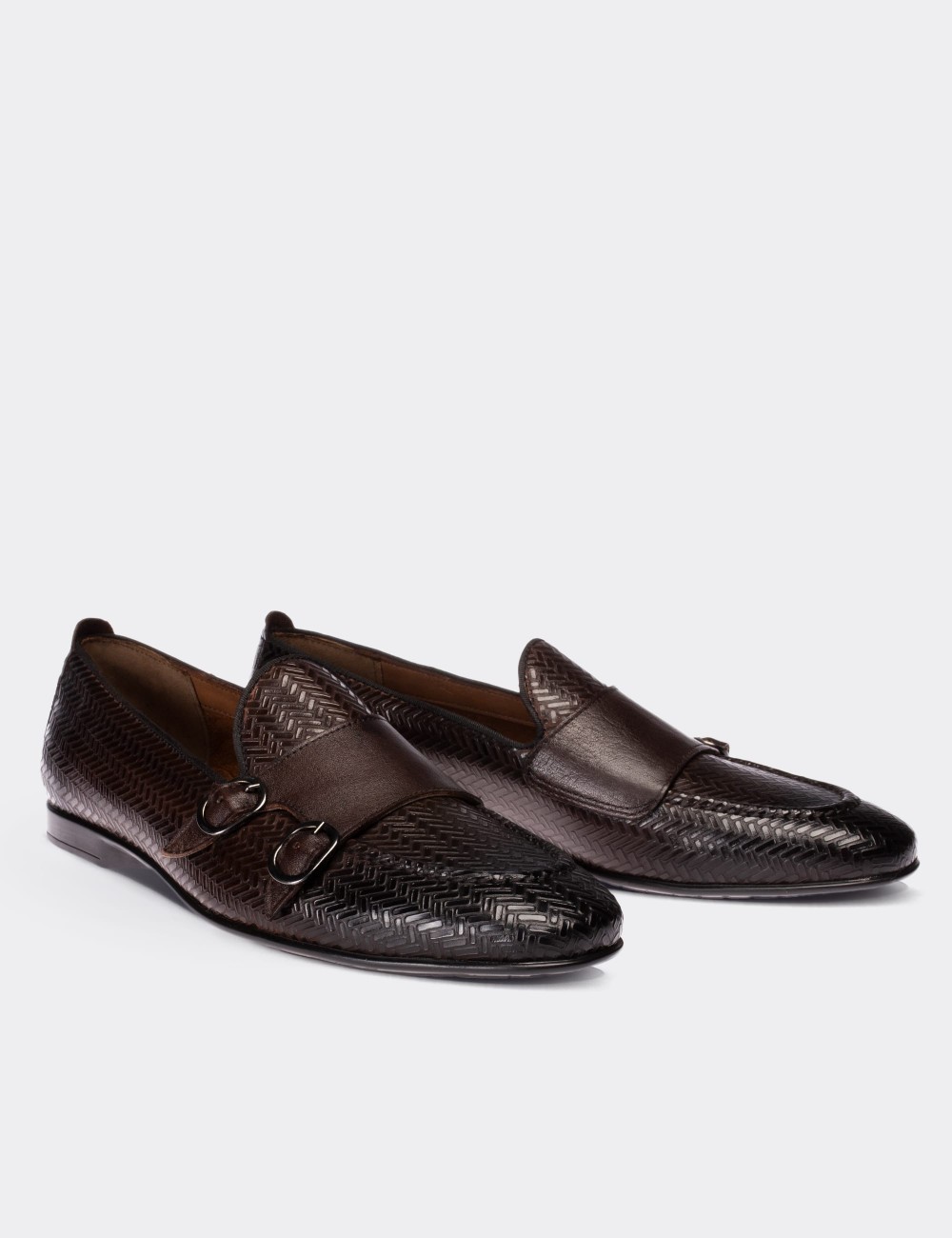 Brown  Leather Double Strap  Loafers - 01705MKHVC03