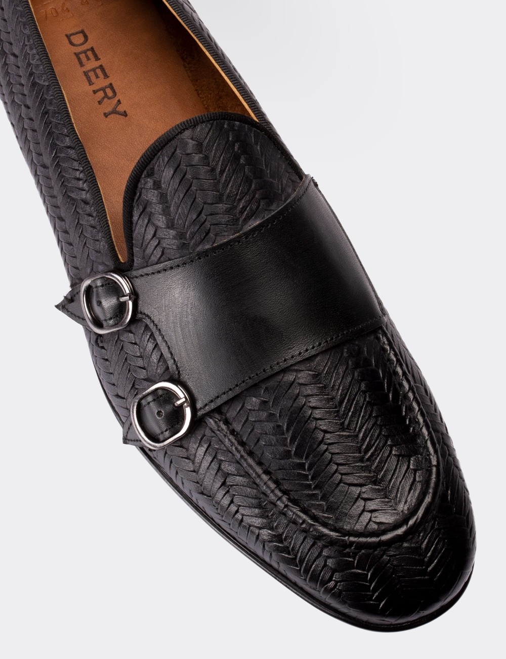 Black  Leather Double Monk Strap Loafers - 01704MSYHC04