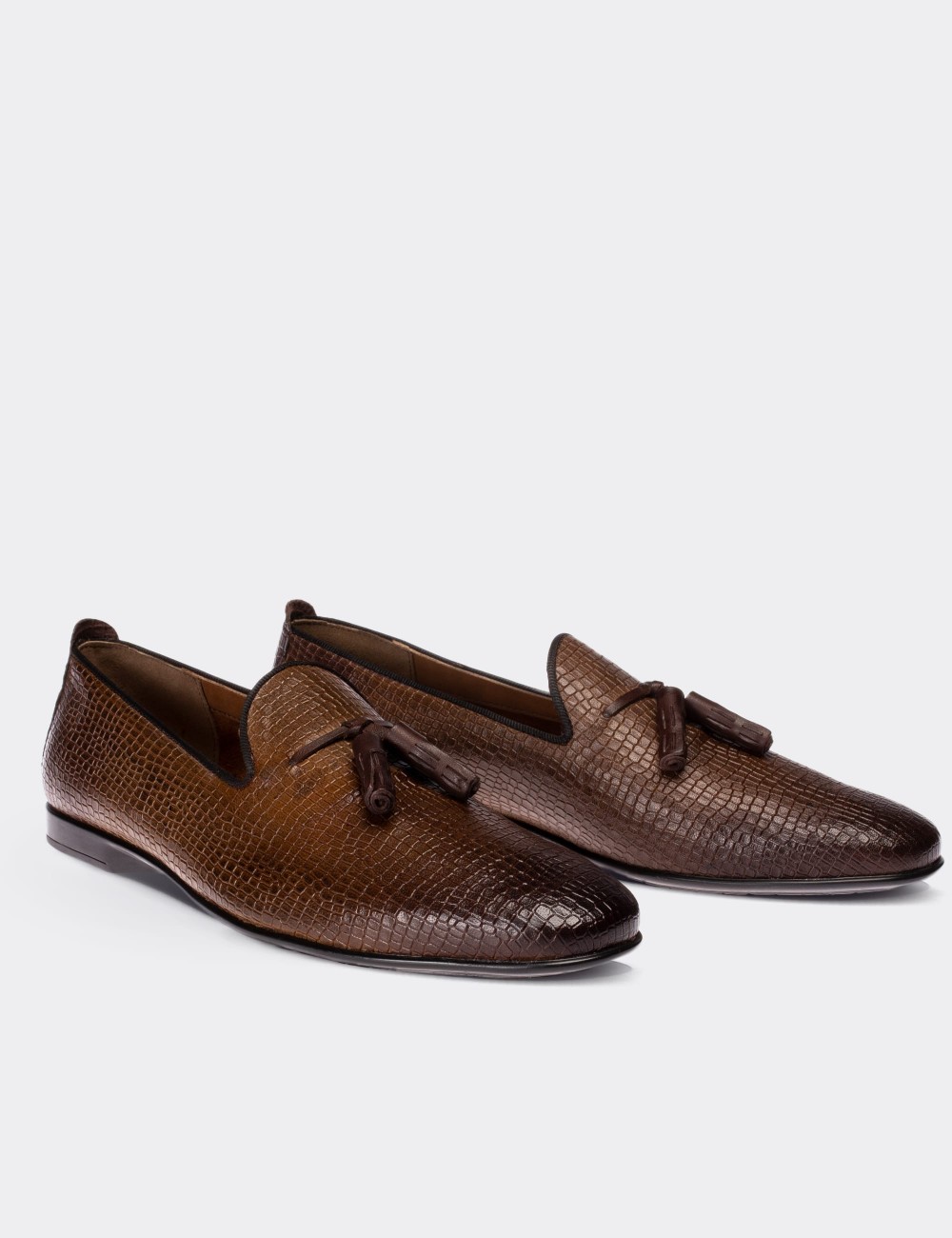Brown  Leather Croco Loafers - 01702MKHVC04