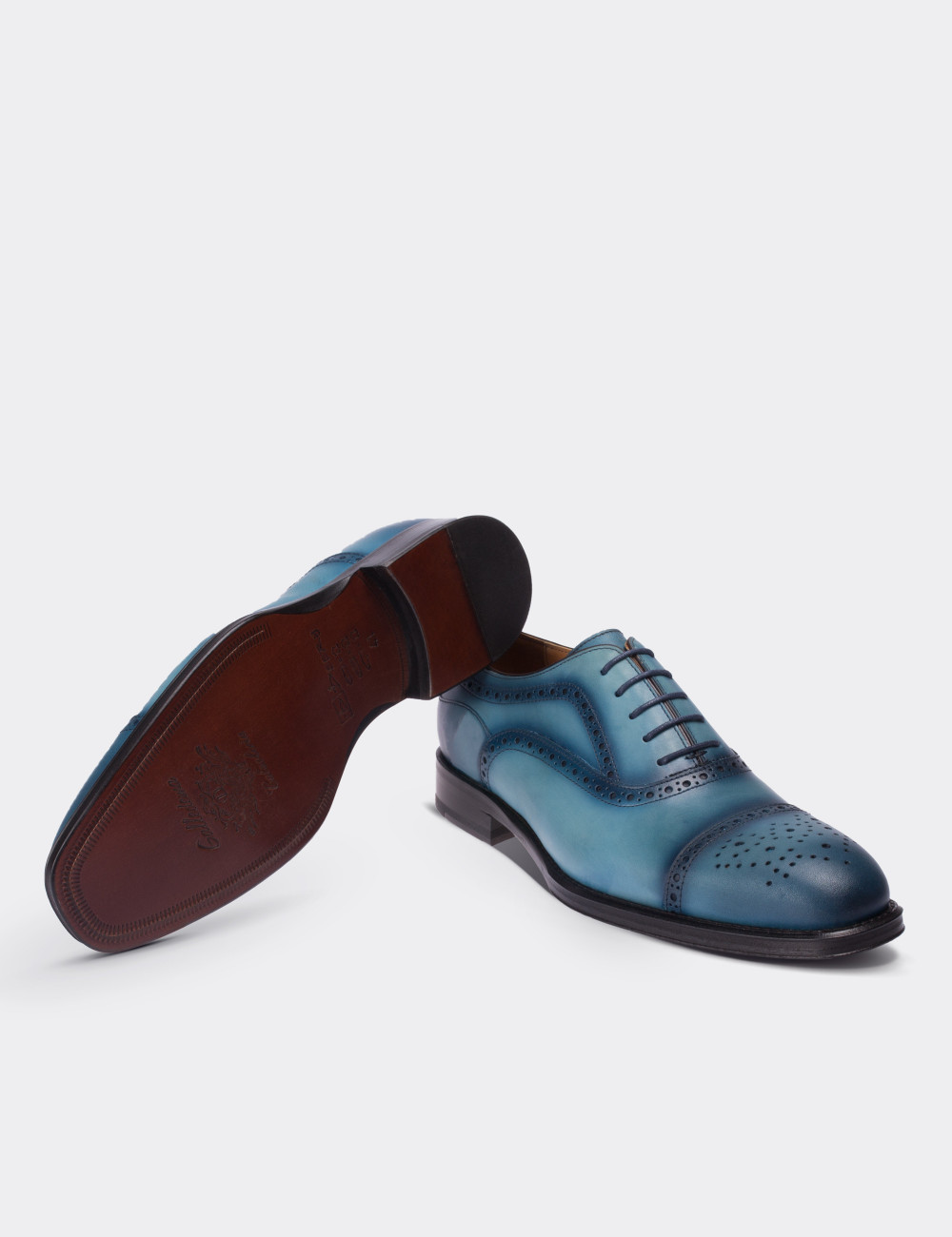 Blue  Leather Classic Shoes - 01595MMVIK01
