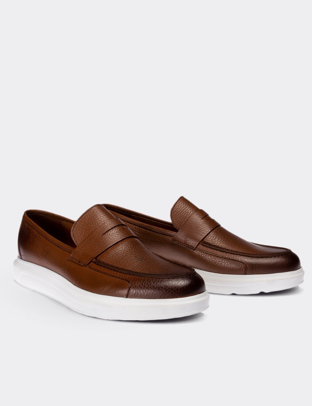 Tan  Leather Comfort Loafers - 01564MTBAP03