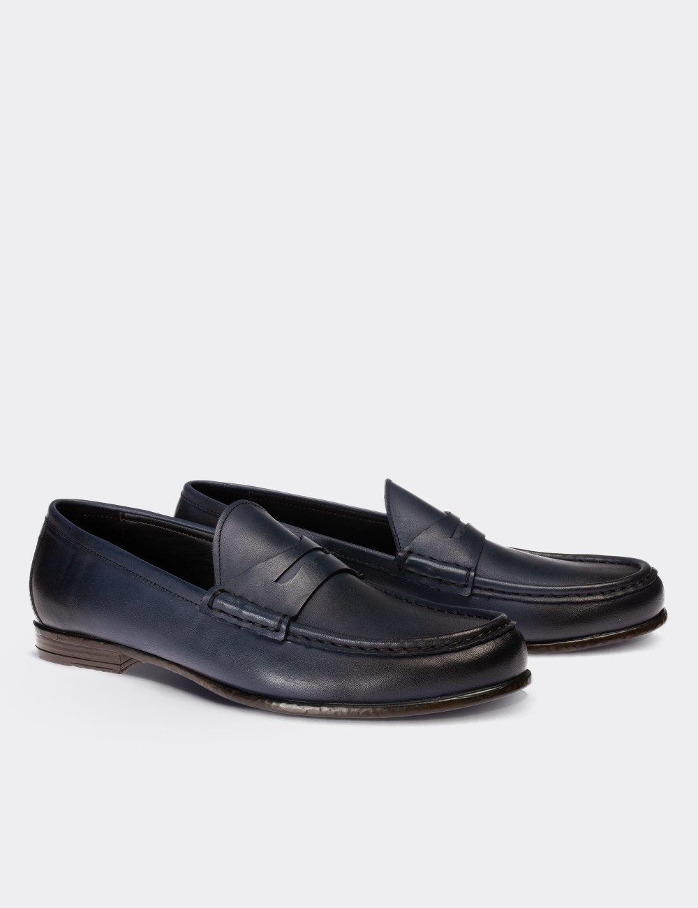 Blue  Leather Loafers - 01648MMVIC03
